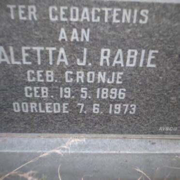 RABIE Aletta J. nee CRONJE 1896-1973