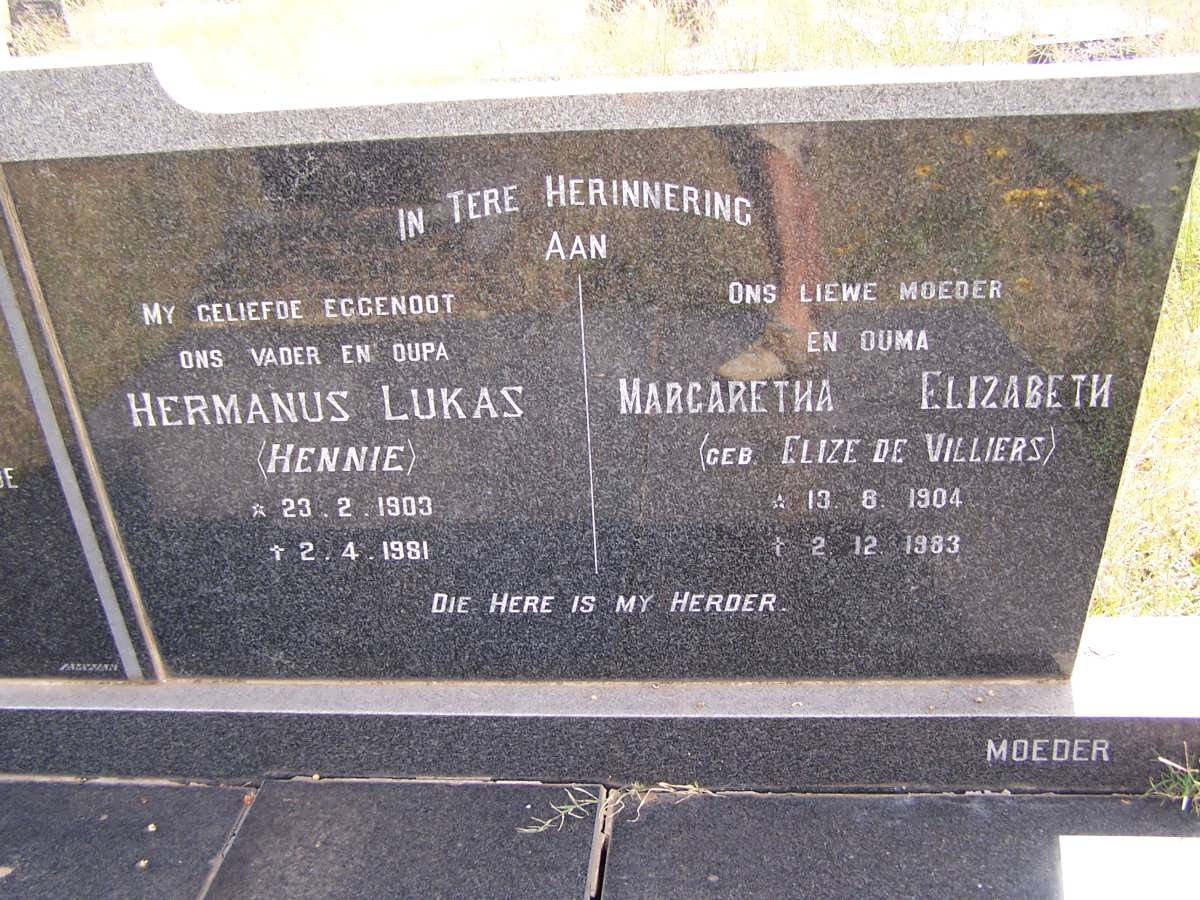 SMITH Hermanus Lukas 1903-1981 &amp; Margaretha Elizabeth de VILLIERS 1904-1983