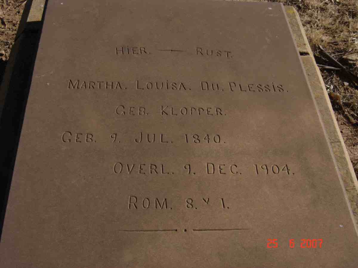 PLESSIS Martha Louisa, du nee KLOPPER  1840-1904