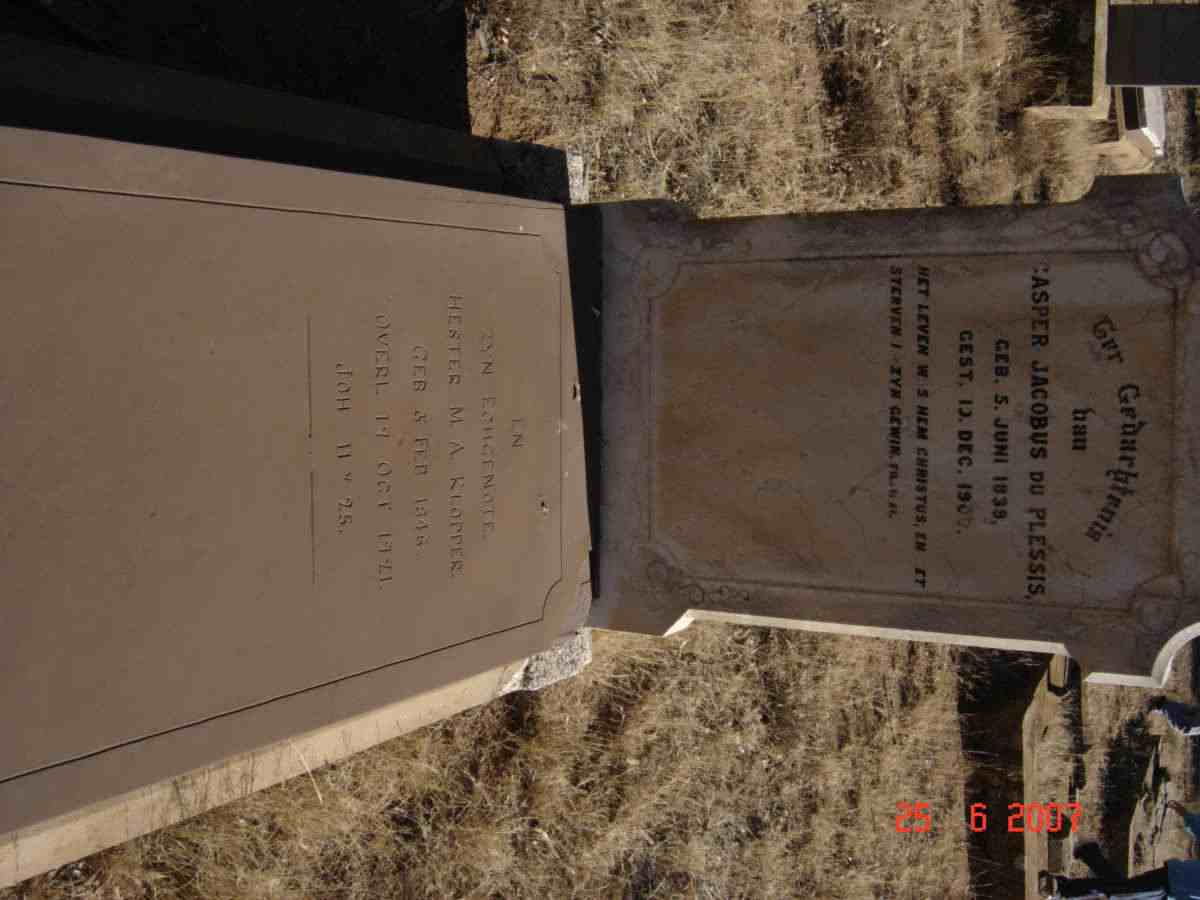 PLESSIS Casper Jacobus, du 1839-1909 &amp; Hester M.A. KLOPPER 1846-1921