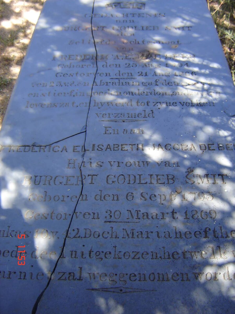 SMIT Burgert Godlieb 1794-1866 &amp; Frederica Elisabeth Jacoba DE BEER 1795-1869