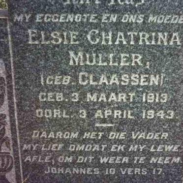 MULLER Elsie Chatrina nee CLAASSEN 1913-1943
