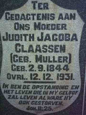 CLAASSEN Judith Jacoba nee MULLER 1844-1931