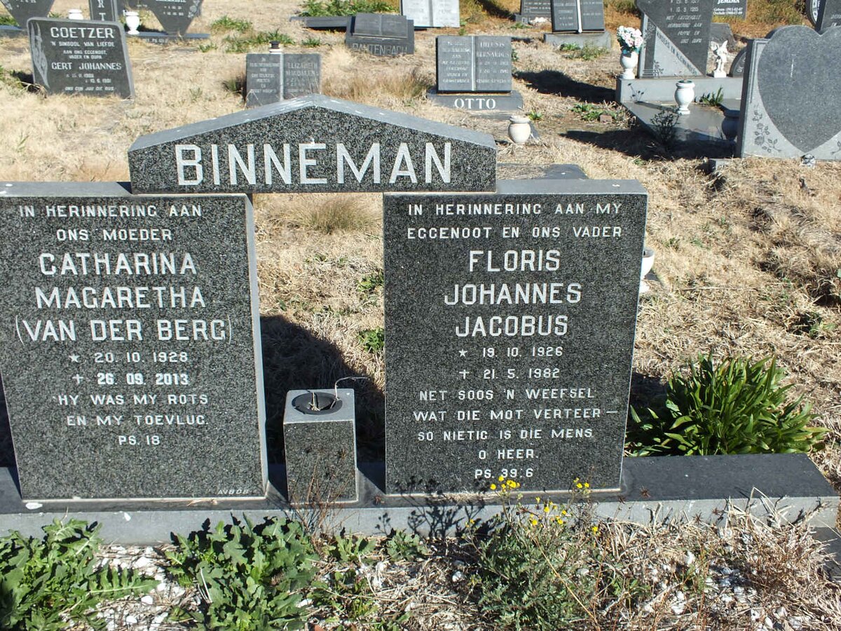 BINNEMAN Floris Johannes Jacobus 1926-1982 &amp; Catharina Magaretha VAN DER BERG 1928-2013