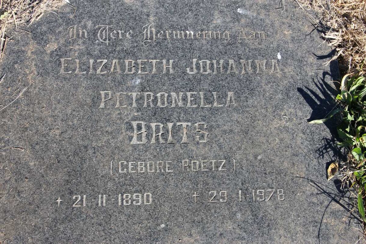 BRITS Elizabeth Johanna Petronella nee ROETZ 1890-1978