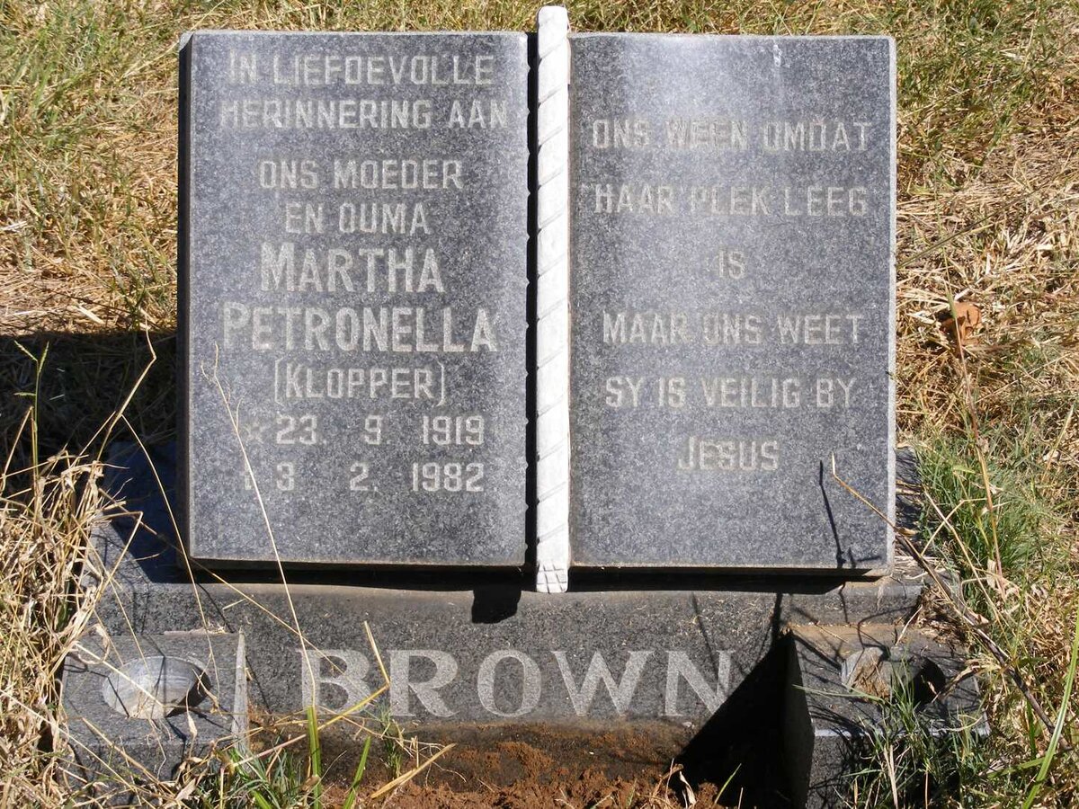 BROWN Martha Petronella nee KLOPPER 1919-1982