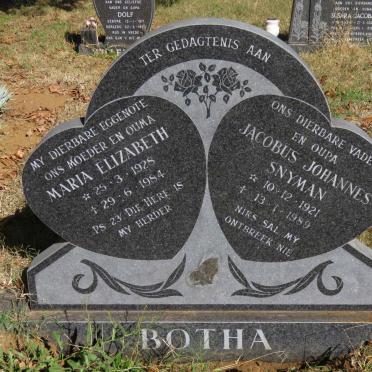 BOTHA Jacobus Johannes Snyman 1921-1989 &amp; Maria Elizabeth 1928-1984