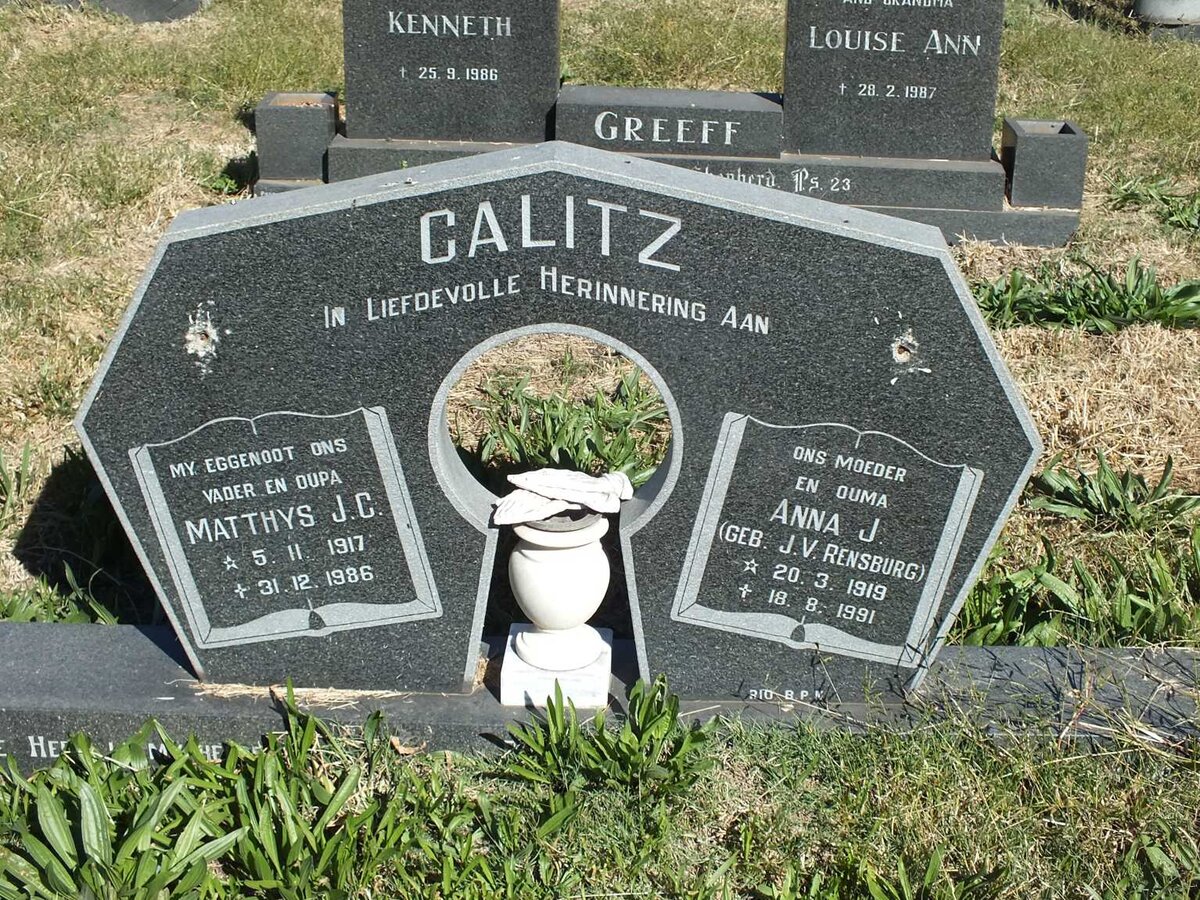 CALITZ Matthys J.C. 1917-1986 &amp; Anna J. J.V. RENSBURG 1919-1991