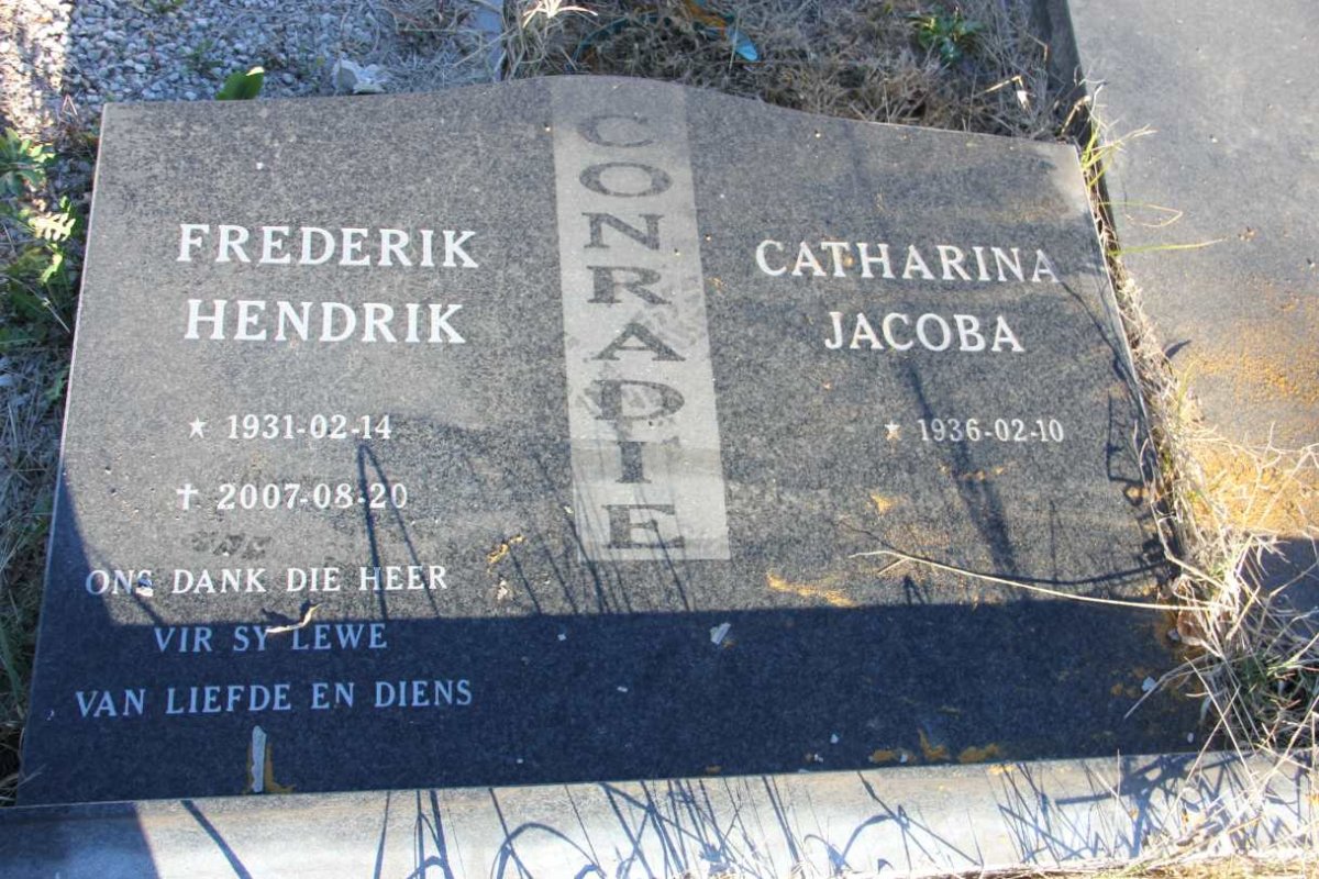 CONRADIE Frederik Hendrik 1931-2007 &amp; Catharina Jacoba 1936-
