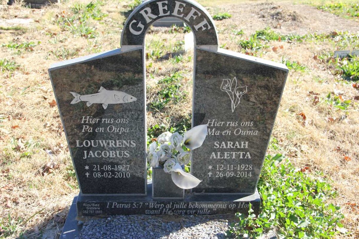 GREEFF Louwrens Jacobus 1927-2010 &amp; Sarah Aletta 1928-2014