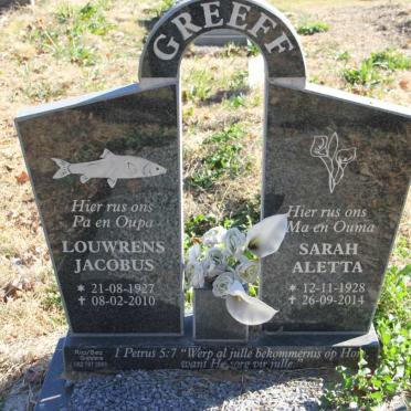 GREEFF Louwrens Jacobus 1927-2010 &amp; Sarah Aletta 1928-2014