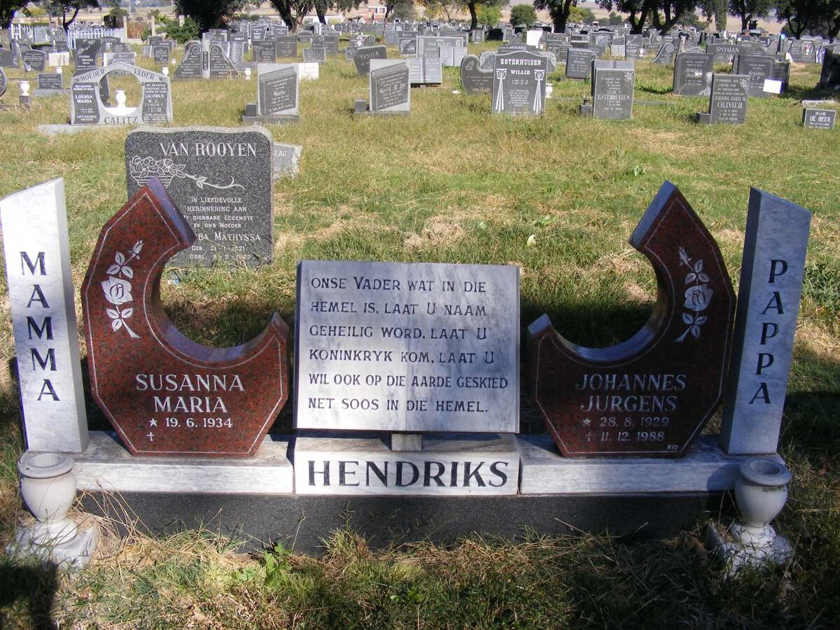 HENDRIKS Johannes Jurgens 1929-1988 &amp; Susanna Maria 1934-