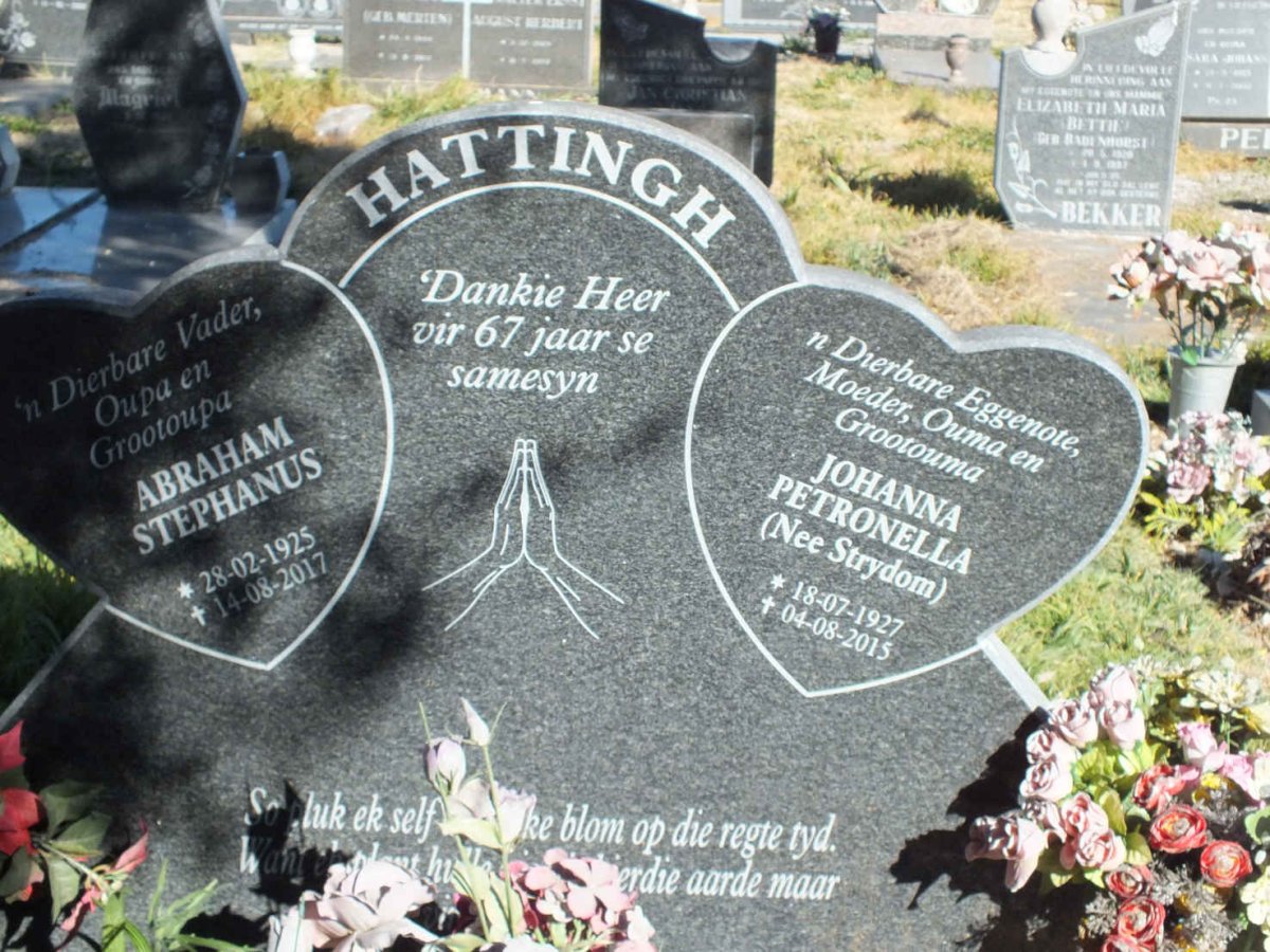 HATTINGH Abraham Stephanus 1925-2017 &amp; Johanna Petronella STRYDOM 1927-2015