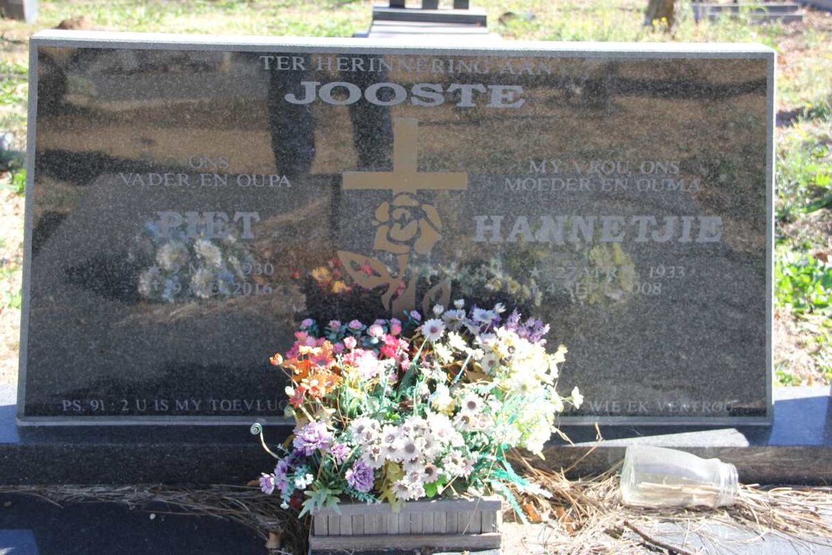 JOOSTE Piet 1930-2016 &amp; Hannetjie 1933-2008
