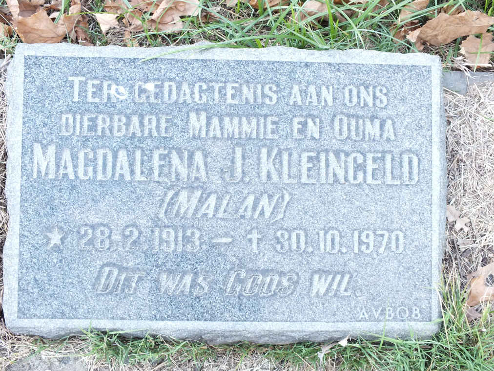 KLEINGELD Magdalena J. nee MALAN 1913-1970