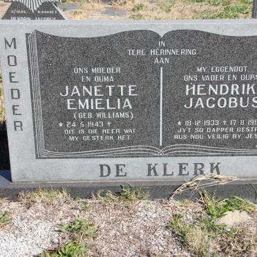 KLERK Hendrik Jacobus, de 1933-1992 &amp; Janette Emielia WILLIAMS 1943-