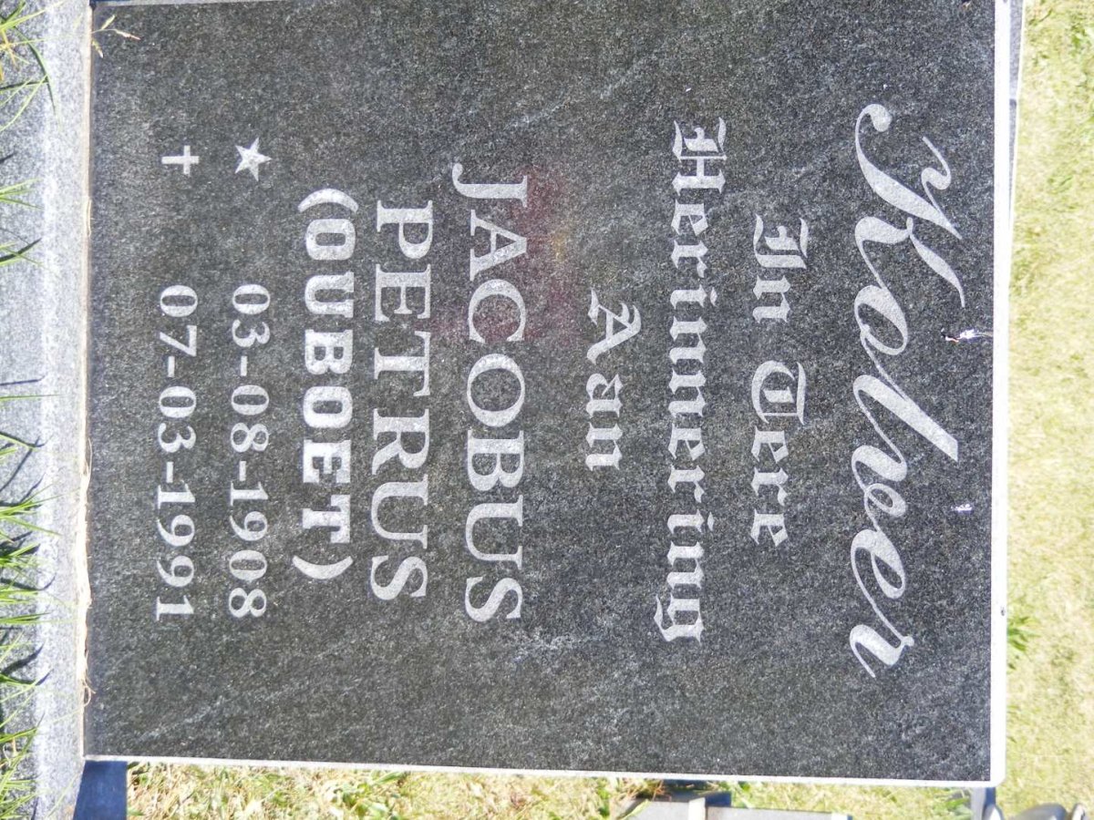 KOLVER Jacobus Petrus 1908-1991 &amp; Dorathea Wilhelmina 1921-1996