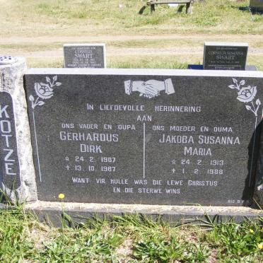 KOTZE Gerhardus Dirk 1907-1967 &amp; Jakoba Susanna Maria 1913-1988