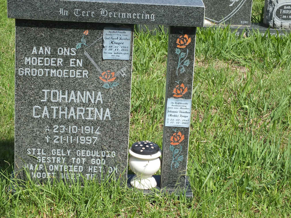 KRUGER Gert Carel Jacobus 1963-2010 :: KRUGER Johanna Dorothea 1941-2007 :: ? Johanna Catharina 1914-1997