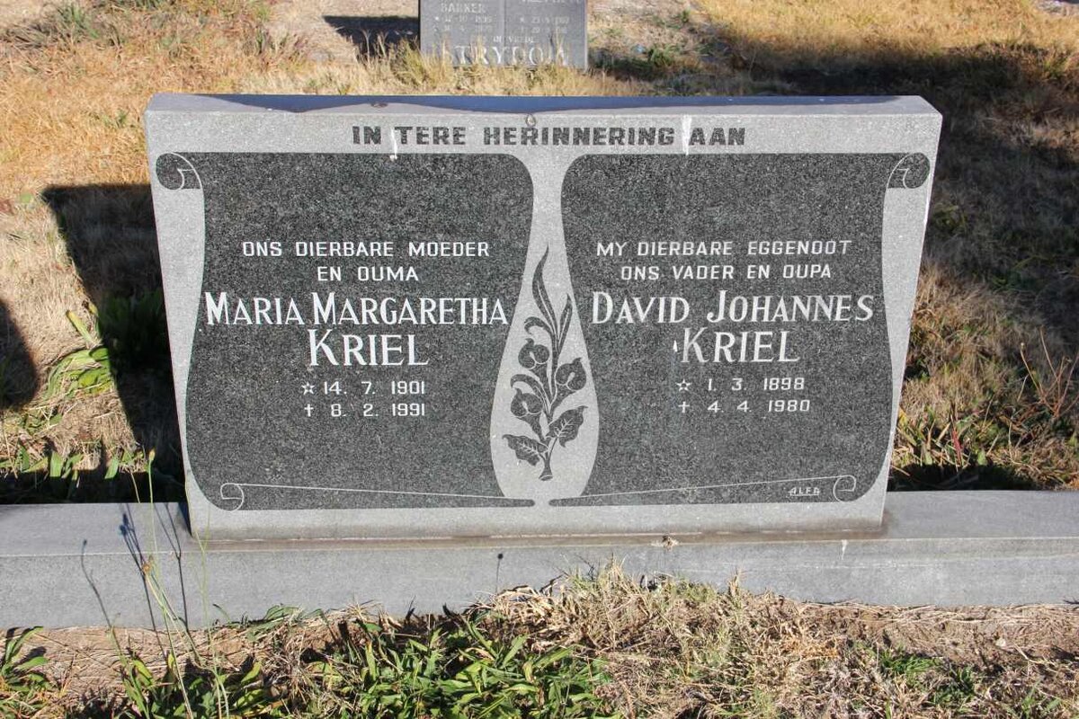 KRIEL David Johannes 1898-1980 &amp; Maria Margaretha 1901-1991