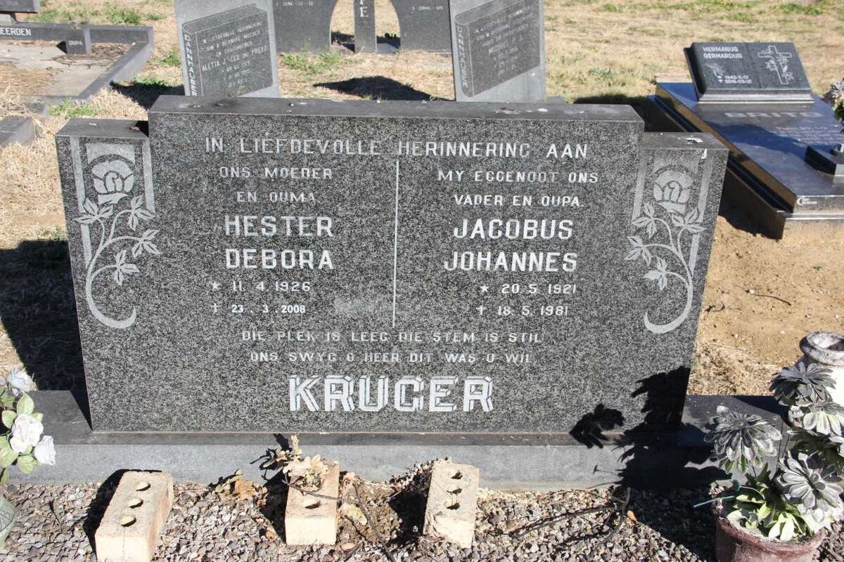 KRUGER Jacobus Johannes 1921-1981 &amp; Hester Debora 1926-2008