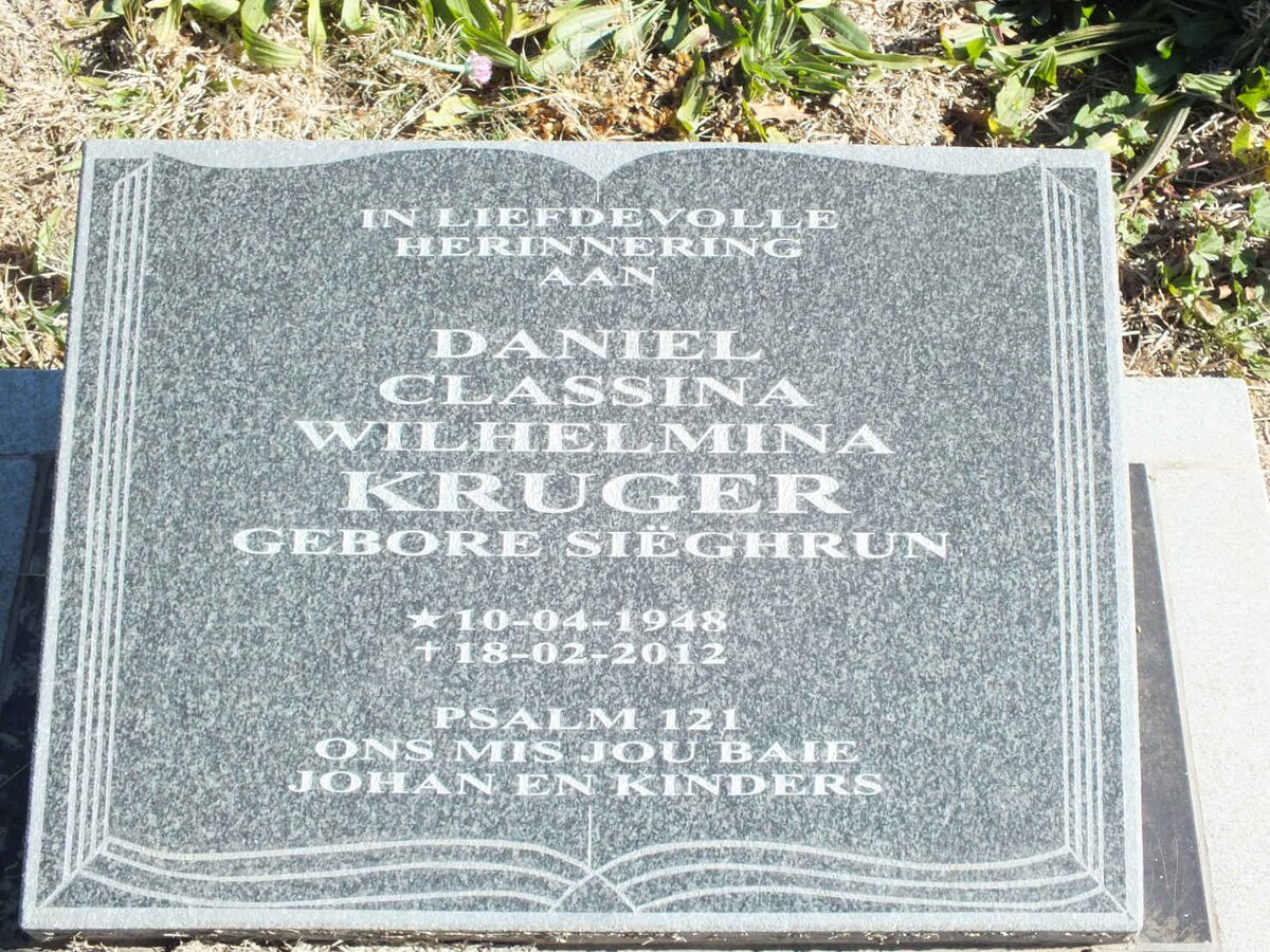 KRUGER Daniel Classina Wilhelmina nee SIEGHRUN 1948-2012