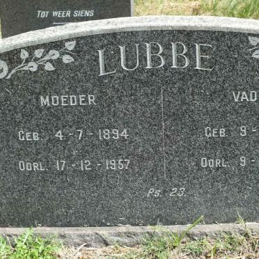 LUBBE Vader 1891-1964 &amp; Moeder 1894-1957