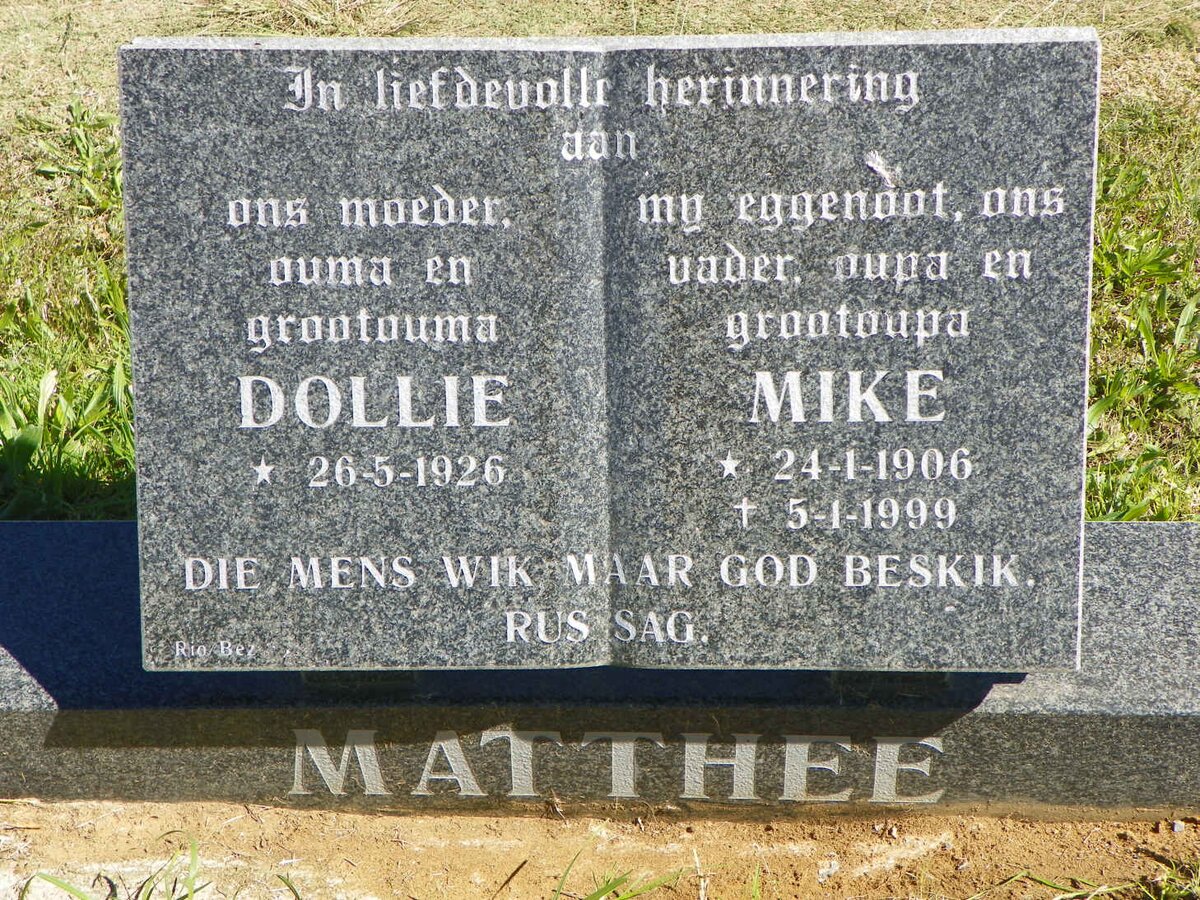 MATTHEE Mike 1906-1999 &amp; Dollie 1926-