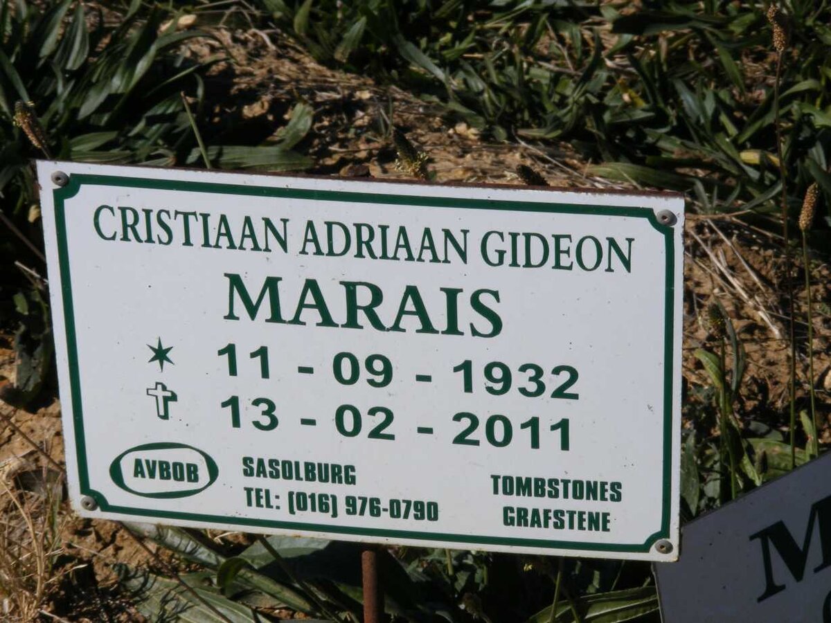MARAIS Christiaan Adriaan Gideon 1932-2011 &amp; Dina Carolina Magdalena 1931-2017