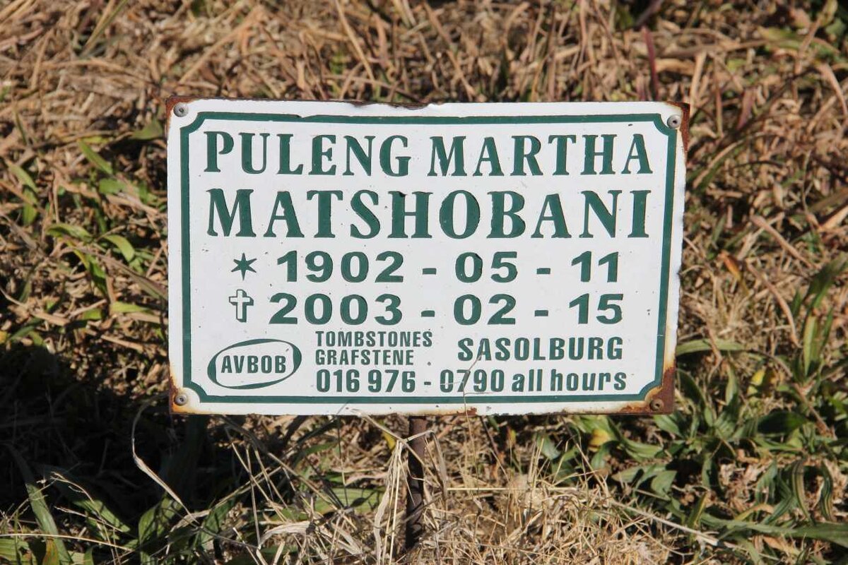 MATSHOBANI Puleng Martha 1902-2003