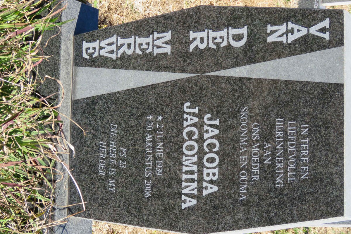MERWE Jacoba Jacomina, van der 1939-2006