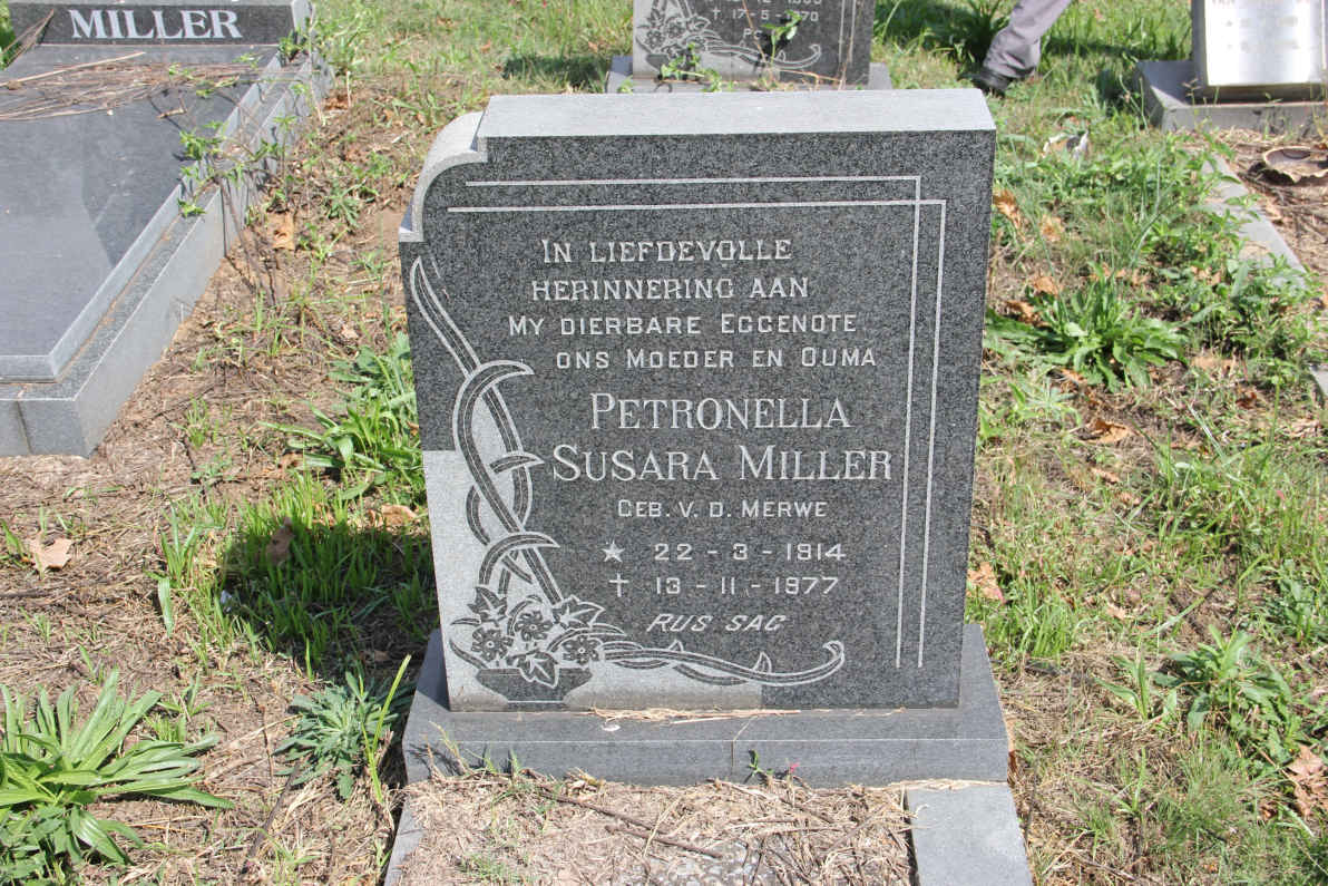 MILLER Petronella Susara nee V.D. MERWE 1914-1977