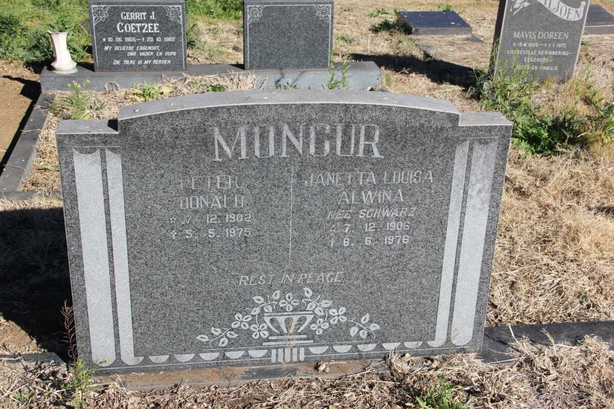 MONCUR Peter Donald 1902-1975 &amp; Janetta Louisa Alwina SCHWARZ 1906-1976