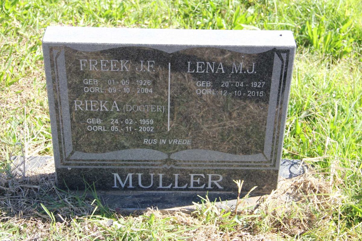 MULLER Freek J.F. 1926-2004 &amp; Lena M.J. 1927-2015 :: MULLER Rieka 1959-2002