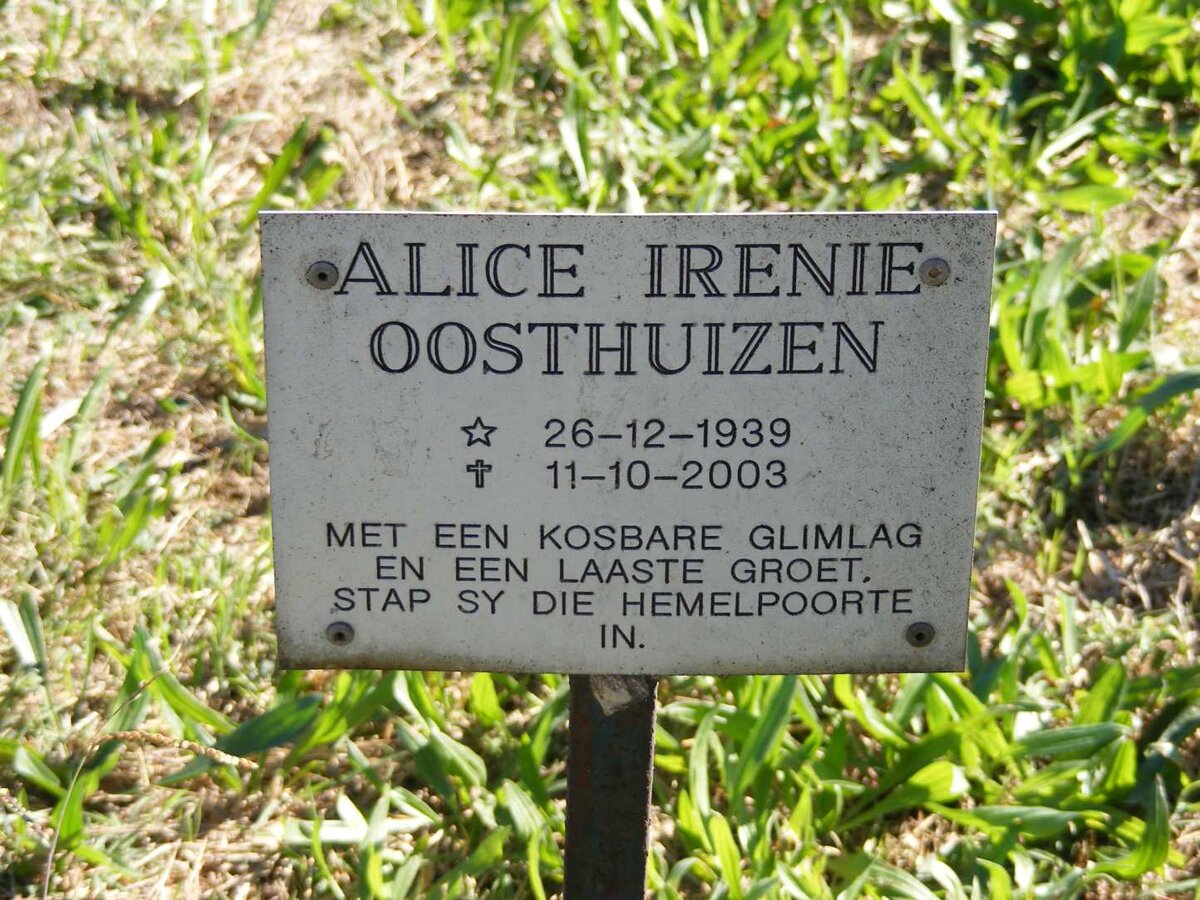 OOSTHUIZEN Alice Irenie 1939-2003