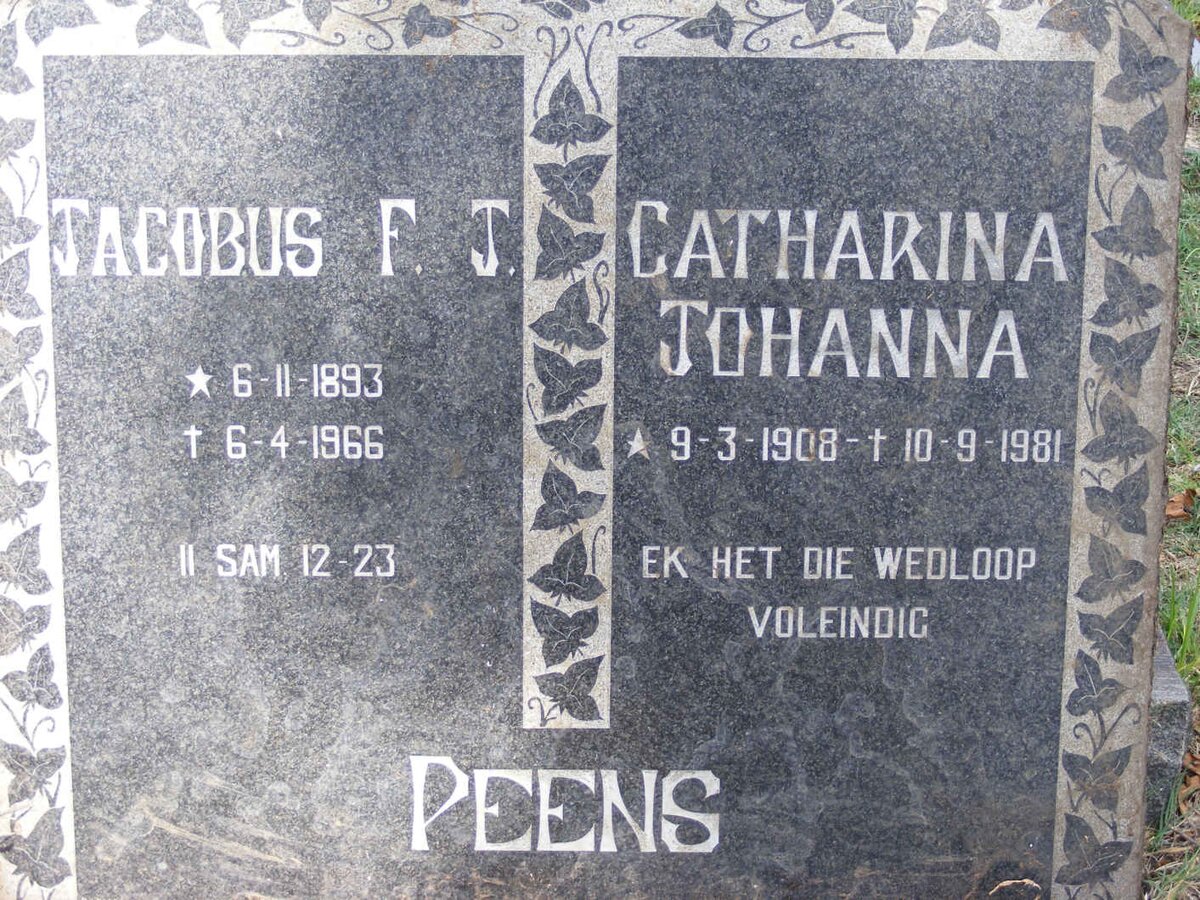 PEENS Jacobus F.J. 1893-1966 &amp; Catharina Johanna 1908-1981