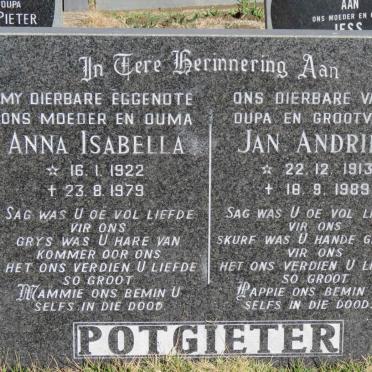 POTGIETER Jan Andries 1913-1989 &amp; Anna Isabella 1922-1979