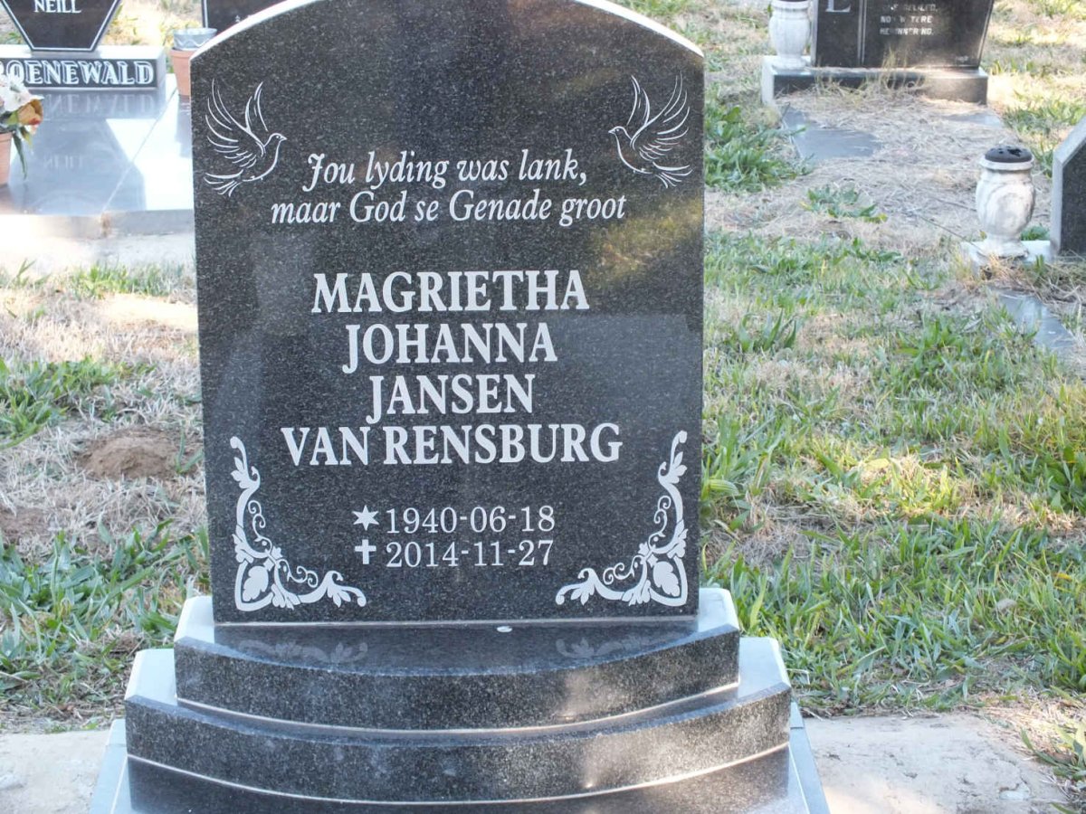 RENSBURG Magrietha Johanna, Jansen van 1940-2014