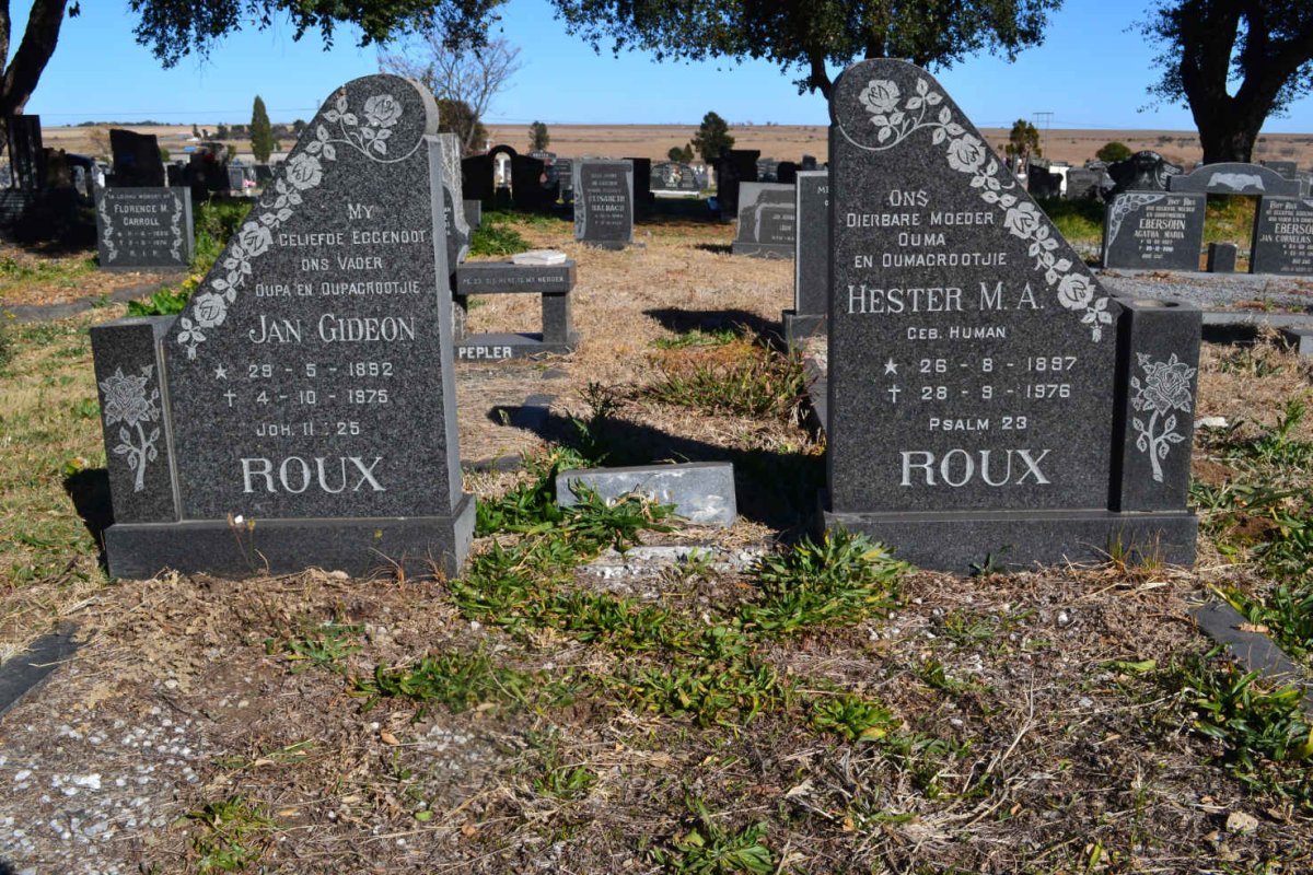 ROUX Jan Gideon 1892-1975 &amp; Hester M.A. HUMAN 1897-1976