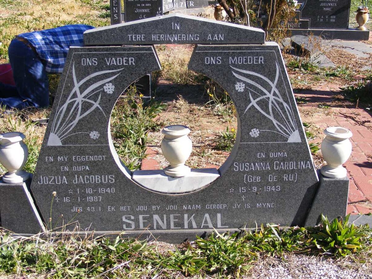 SENEKAL Jozua Jacobus 1940-1987 &amp; Susanna Carolina DE RU 1943-