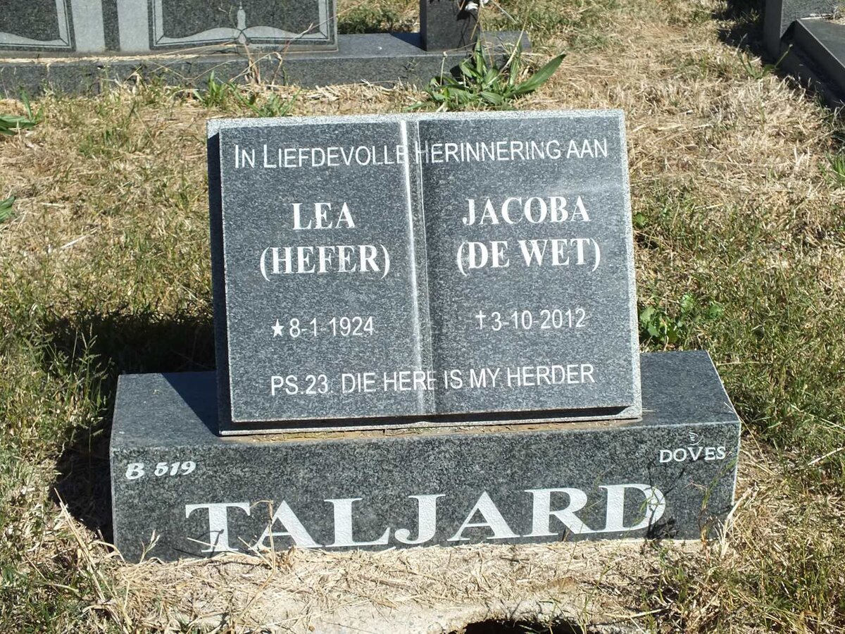 TALJARD Lea Jacoba voorheen HEFER voorheen DE WET 1924-2012