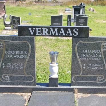 VERMAAS Cornelius Louwrens 1925-2013 &amp; Johanna Francina DU PREEZ 1930-2006