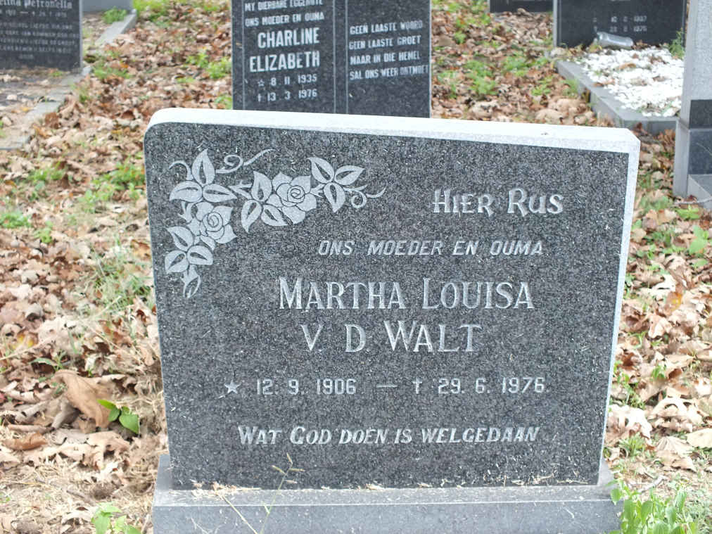 WALT Martha Louisa, v.d. 1906-1976