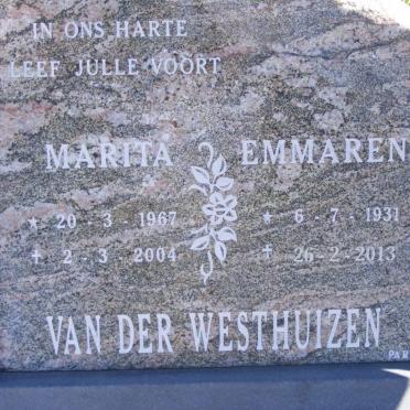 WESTHUIZEN Emmarens, van der 1931-2013 :: VAN DER WESTHUIZEN Marita 1967-2004