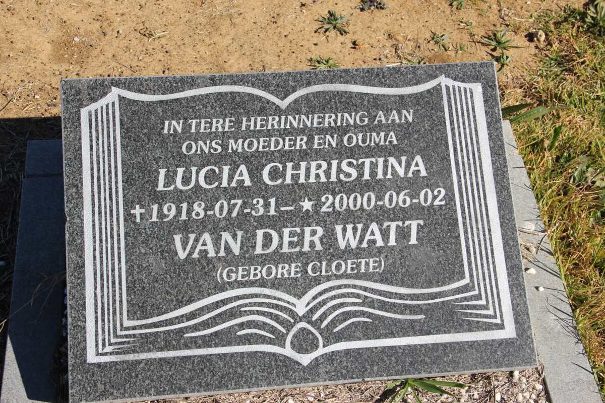 WATT Lucia Christina, van der nee CLOETE 1918-2000