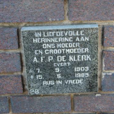 KLERK A.F.P., de nee EVERT 1903-1989