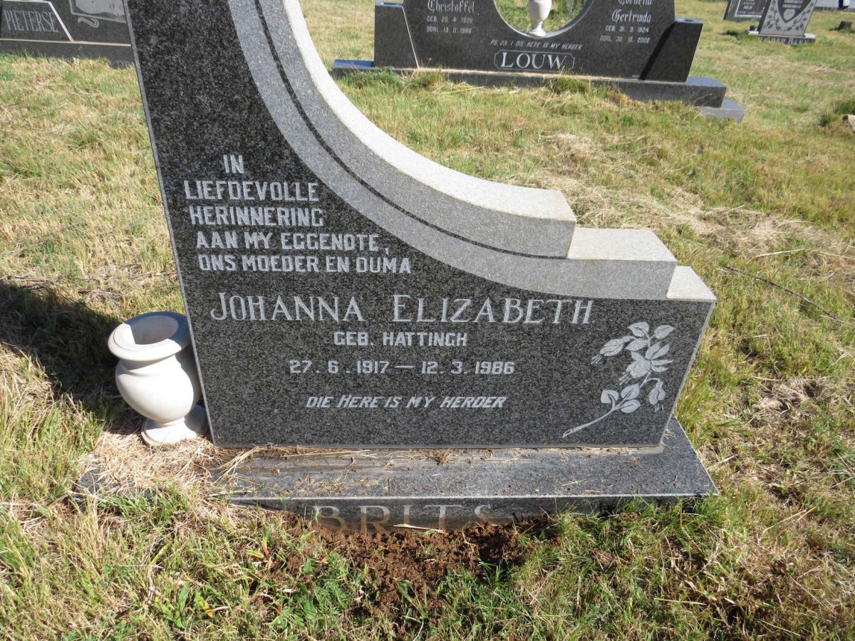 BRITS Johanna Elizabeth nee HATTINGH 1917-1986