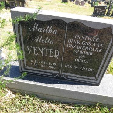 VENTER Martha Aletta 1939-2002