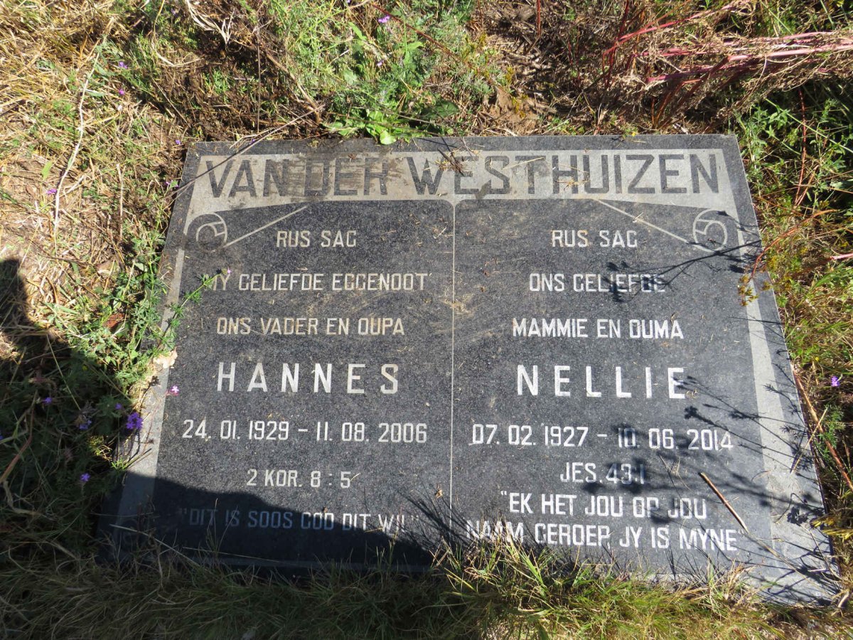 WESTHUIZEN Hannes, van der 1929-2006 &amp; Nellie 1927-2014