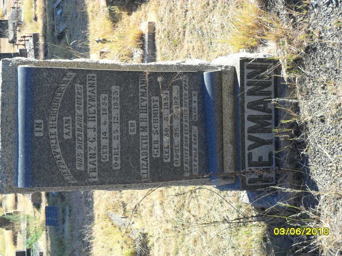 HEYMANN Franz C. J. 1856-1923 &amp; Elizabeth M.H. SCHMIDT 1851-192?